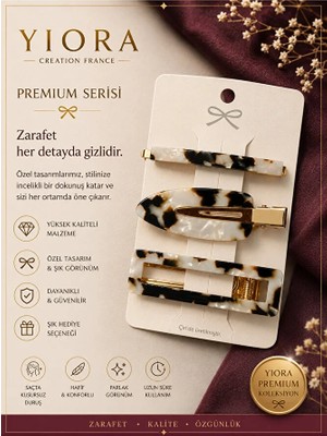 Yiora Kadın 3lü Premium Seri Ithal Kemik Kaplumbağa Desen Iz Yapmayan Saç Makyaj Cilt Bakımı Yan Toka Seti 6cm