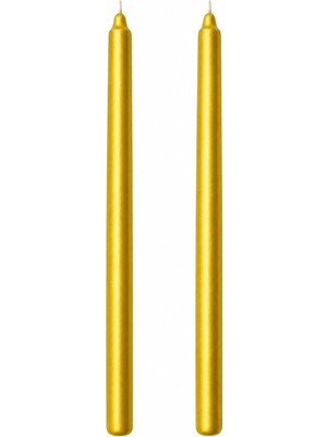 2'li Altın Gold Metalik Şamdan Mum Seti 25 cm – Dekoratif Ince Şamdan Mum, Kokusuz Parafin Wax