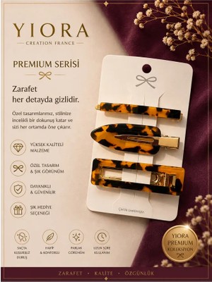 Yiora Kadın 3lü Premium Seri Ithal Kemik Kaplumbağa Desen Iz Yapmayan Saç Makyaj Cilt Bakımı Yan Toka Seti 6cm