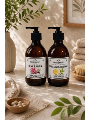 Trend Home Life 2 Li Cam Amber Sıvı Sabunluk & Bulaşık Deterjanı Şişesi Stand Yoktur 300 ml