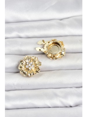 Hace Bazaar Çiçek Model Zirkon Taşlı Düğme Veya Manşet Broşu TJ-BR483