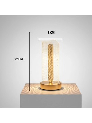 İlk El Grup Dalgalı Silindirik Kristal Çizgili Model LED Masa Lambası – Gold Tabanlı, Dokunmatik, 3 Renk I