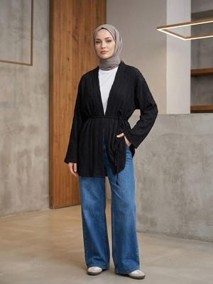 Miostil Ağaç Kabuğu Hırka-Siyah