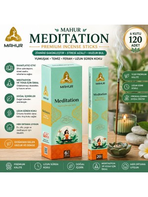 Trendhane Mahur Meditation Tütsü 120 Adet – 6 Kutu x 20 Çubuk, Premium Kokulu Çubuk Tütsü, Meditasyon Yoga Ev ve Ofis Için Ortam Kokusu