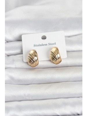Hace Bazaar 316L Çelik Gold Renk Desenli Yarım Halka Model Kadın Küpe TJ-BKP11807
