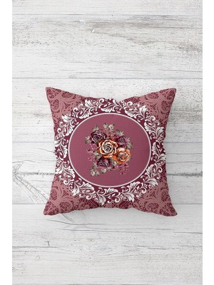 Kazan Hobi Pelangi Vintage Çiçek Desen Çift Tarafı Baskılı Gizli Fermuarlı Yastık Kılıfı Kırlent Koltuk Yastık Kılıfı, Gül Kurusu 45 x 45, 24691271545451