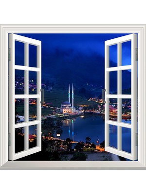 1001 Pencere Poster Duvar Kağıdı Uzungöl Akşam Yapışkanlı Sticker