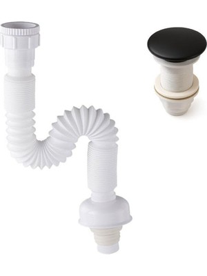 1001 Pop-Up Basmalı Seramik Başlıklı Lavabo Sifonu KSF103 (Mat Siyah)