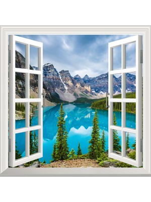 1001 Pencere Poster Duvar Kağıdı Moraine Gölü Yapışkanlı Sticker