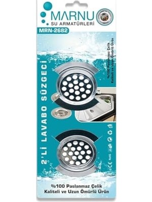 1001 Feyza Yapı Paslanmaz Lavabo Süzgeci 2'li Lavabo Evye Süzgeci Lavabo Içi Süzgeç 6 cm Metal Tık