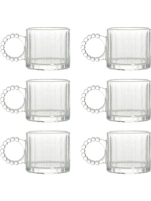 Kristal Cam Bardak Seti, 300ML, 6 Parça, Boncuk Kulplu