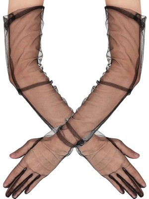 Techora Sale Uzun Boy Likralı Siyah Renk Yetişkin Mega Tül Eldiven 53 cm BX40