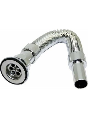 1001 Krom Lavabo Sifonu, Körüklü, Ayarlanabilir 33-80 cm Uzunluk, Plastik, Beyaz