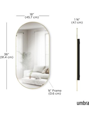 Hubba Hap Duvar Aynası 91,4 cm x 45,7 cm – Ince Pirinç Çerçeveli Büyük Ayna, Banyo, Yatak O