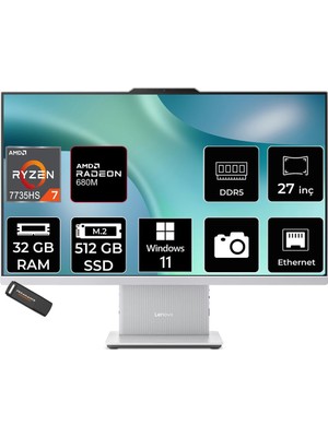 1001 Ideacentre 27ARR9 Ryzen 7 7735HS 32GB 512GB SSD 27" Fhd W11H Gri All In One Bilgisayar