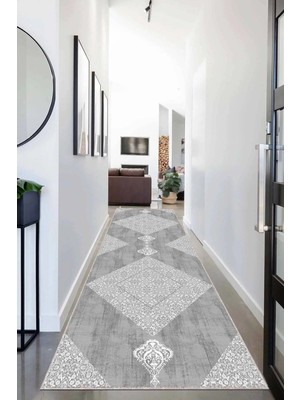 1001 Pelangi Geometrik Karo Desenli Dijital Baskı Yıkanabilir Kaymaz Taban Modern Salon Halısı ve Yol