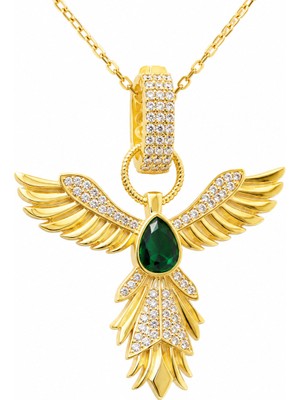 Harem Altın Gümüş Gold Zümrüt Taşlı Anka Kuşu Kadın Kolye