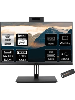 1001 Veriton 4000 I7 13700 64GB 1tb SSD 23.8" Fhd Pivot Fdos All In One Bilgisayar & Per4 Bellek