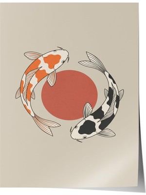 1001 Premium Poster Sakin Denge Içinde Dönen Koi Enerjisi Salon Dekoru, 21 x 30