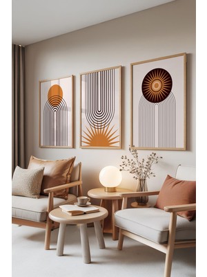 1001 Ahşap Çerçeveli 3’lü Tablo Seti Güneşin Izleri – Line Art Serisi Salon Set 30089, 15 x 21