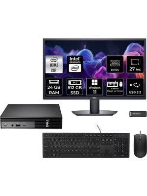 1001 Pro Micro QCM1250 Ultra 7 235T 24GB 512GB SSD 27" Monitör W11P Mini Masaüstü Bilgisayar