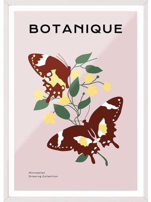 1001 Beyaz Çerçeveli Tablo Kelebekli Çiçek Dalları – Botanik Oturma Odası Dekoru Poster 100834, 3