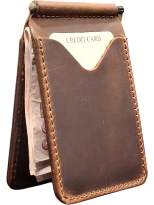 1001 Hakiki Deri Para Klipsli Cüzdan & Kartlık Slim Kartlık (Kahverengi)