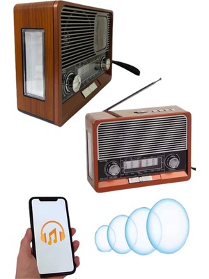 Saatli Fenerli Bluetooth Nostaljik Radyo Aux Sd USB Girişli Bluetooth Hoparlör