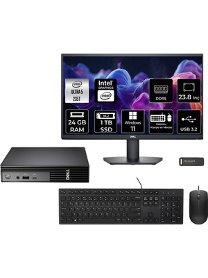 1001 Pro Micro QCM1250 Ultra 7 235T 24GB 1tb SSD 23.8" Monitör W11H Mini Masaüstü Bilgisayar