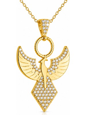 Harem Altın Gümüş Gold Zirkon Taşlı Anka Kuşu Kadın Kolye