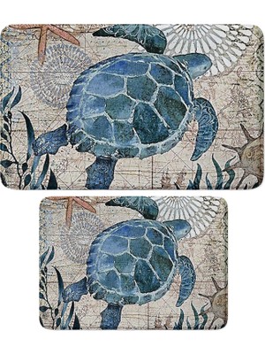 1001 Sevimli Tasarımlı Mikrofiber 2'li Takım Banyo Paspası, Kaymaz Taban, Makinede Yıkanabilir (40X6
