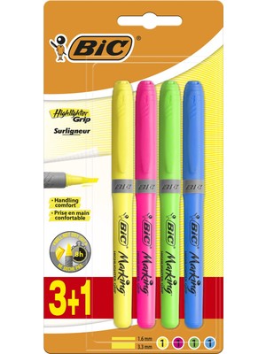 1001 Marking Highlighter Grip Fosforlu Kalem Karışık Renk 3+1'li Blister