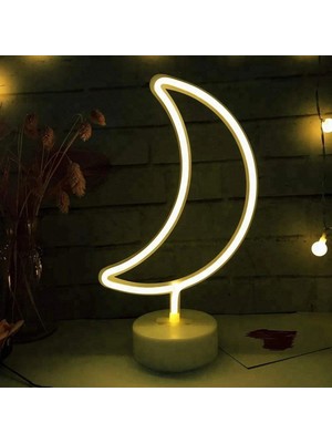Marsilyan Dekoratif Pilli Ay Tasarımlı 3D Neon LED Masa ve Gece Lambası BX40