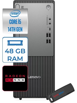 1001 Thinkcentre Neo 50T Gen5 Intel Core I5 14400 48GB Ddr5 256GB SSD Freedos Radeon RX550 4gb Masaüstü