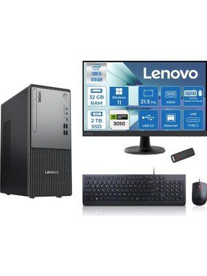 1001 Thinkcentre Neo 50T Gen5 Intel Core I5 14400 32GB Ddr5 2tb SSD 21.5 Inç Monitör Windows 11 Home Nv