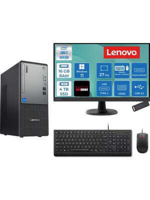 1001 Thinkcentre Neo 50T Gen 5 Intel® Core™ İ7-14700 16GB Ddr5 4tb SSD 4GB/RX550 WIN11HOME +27" Monit