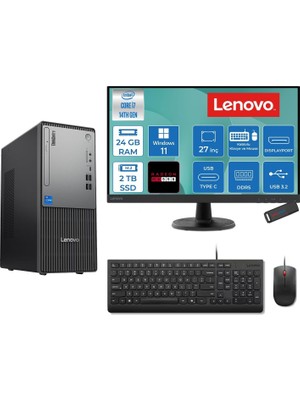 1001 Thinkcentre Neo 50T Gen 5 Intel® Core™ İ7-14700 24GB Ddr5 2tb SSD 4GB/RX550 WIN11HOME +27" Monit