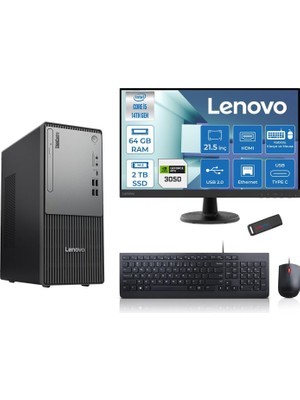 1001 Thinkcentre Neo 50T Gen5 Intel Core I5 14400 64GB Ddr5 2tb SSD 21.5 Inç Monitör Freedos Nvidia Rtx