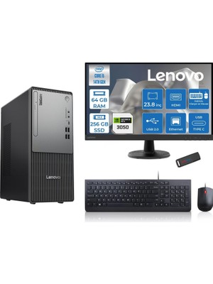 1001 Thinkcentre Neo 50T Gen5 Intel Core I5 14400 64GB Ddr5 256GB SSD 23.8 Inç Monitör Freedos Nvidia R