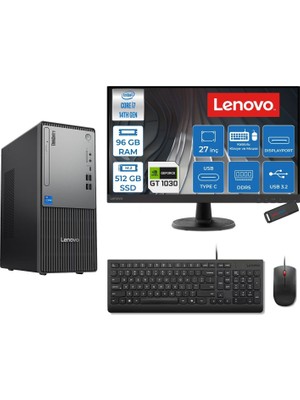 1001 Thinkcentre Neo 50T Gen 5 Intel® Core™ İ7-14700 96GB Ddr5 512GB SSD 4GB/GT1030 Freedos +27" Moni