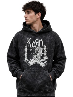 Sevbano Korn Rock Metal Müzik Grubu Baskılı Unisex Oversize Premium Yıkamalı Hoodie Sweatshirt