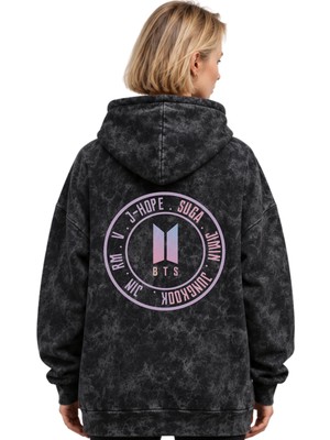 Sevbano Bts Müzik Grubu Baskılı Unisex Oversize Yıkamalı Premium Hoodie Sweatshirt