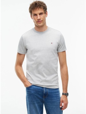 Tommy Hilfiger Gri Erkek Bisiklet Yaka T-Shirt MW0MW33202P01_LUXURY Interlock Tee