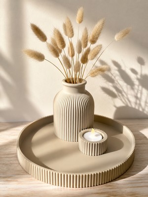 Dekoratif Vazo & Tealight Mumluk Seti - Krem