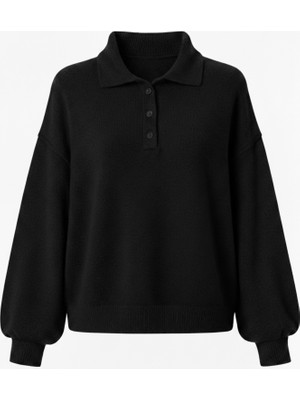 Retrobird Polo Yaka Basic Kazak Kadın Siyah