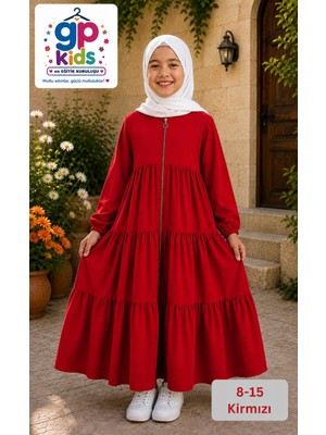 Gp  Kids  3 Kat Büzgülü Kırmızı Çocuk Ferace