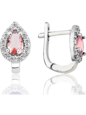 Inure Jewelry Gümüş Pembe Taşlı Damla J Kadın Küpe
