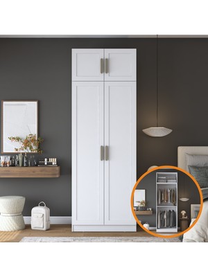 Rani Mobilya Rani BA346 Membran Kapaklı Gardırop 2 Kapaklı 2 Raflı 2 Askılı Elbise Dolabı Beyaz