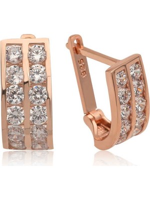Inure Jewelry Gümüş Çift Sıra Beyaz Taşlı J Kadın Küpe