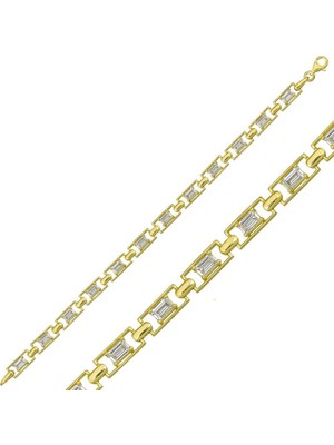 Inure Jewelry Gümüş Gold Baget Su Yolu Bayan Bileklik
